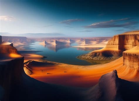 Uma paisagem desértica um lago e montanhas ao fundo Foto Grátis