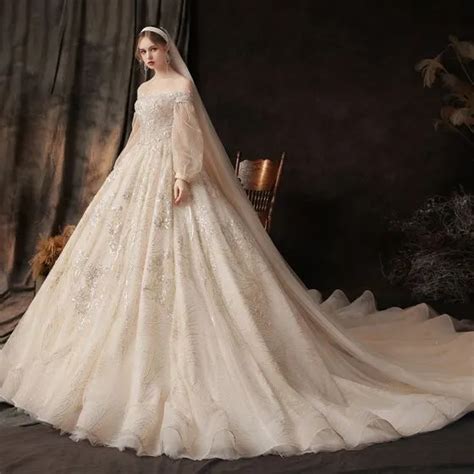 Victorian Style Champagne Bridal Wedding Dresses 2020 Ball Gown Off The