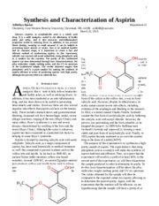 Aspirin Synthesis Lab Report - 1 Synthesis and Characterization of Aspirin Adhithya Baskar ...