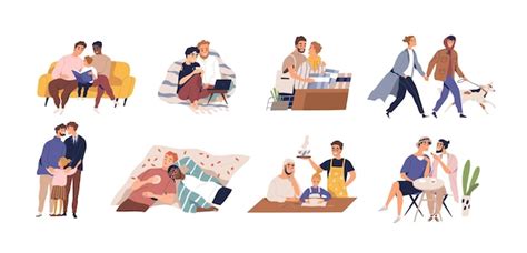 Conjunto De Ilustra O Plana De Vetor De Diversos Casais Homossexuais Cole O De Fam Lia Gay