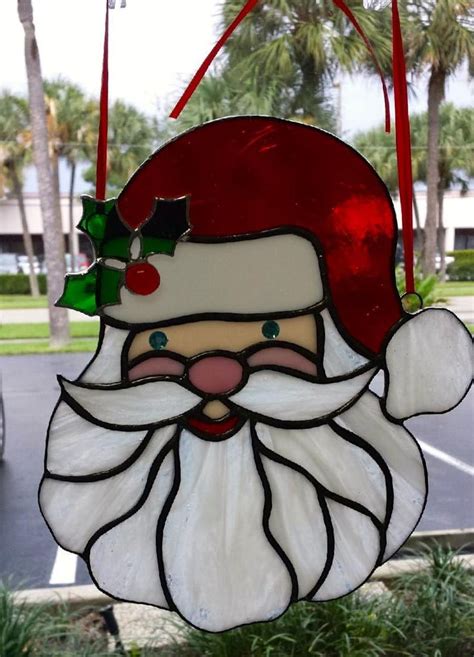 Holly Jolly Santa Claus Stained Glass Suncatcher Very Etsy Stained