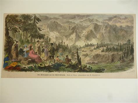 Orig Kolorierter Holzstich Wettersteinalp Bei Mittenwald Vor Der