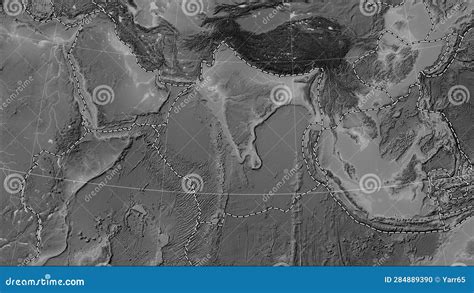 Near Indian Plate. Boundaries. Grayscale Map Stock Illustration ...