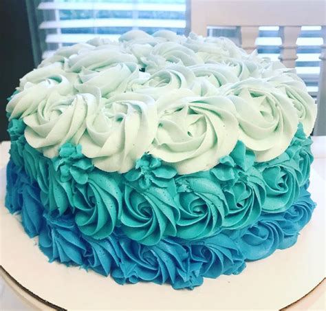 Blue Ombré Cake With Rosettes Rosette Cake Cake Ombre Cake