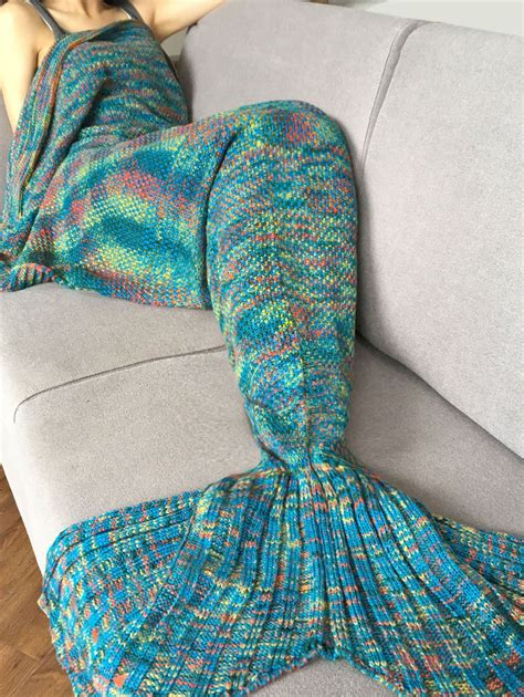 Blue Fashion Crochet Knitted Super Soft Mermaid Tail Shape Blanket For Adult