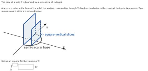 Solved The Base Of A Solid S Is Bounded By A Semi Circle Of Chegg