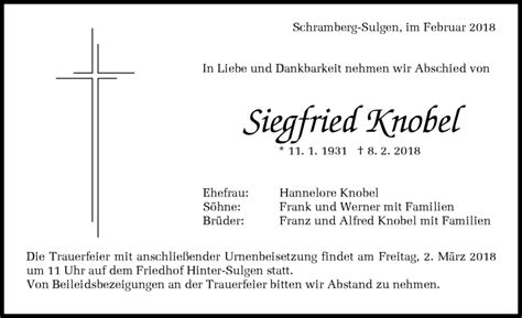 Traueranzeigen von Siegfried Knobel Schwarzwälder Bote Trauer