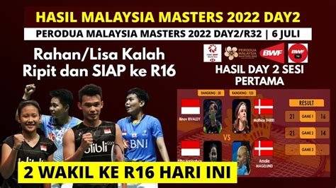 Hasil Malaysia Master 2022 Hari Ini Day2 Apri Siti RiPit Ke R16