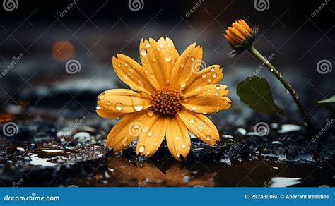 A Single Yellow Flower With Water Droplets On It Stock Illustration