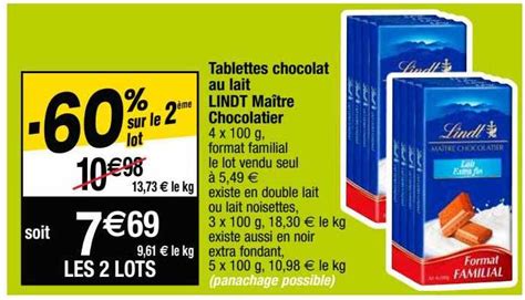 Promo Tablettes Chocolat Au Lait Lindt Maître Chocolatier chez Cora