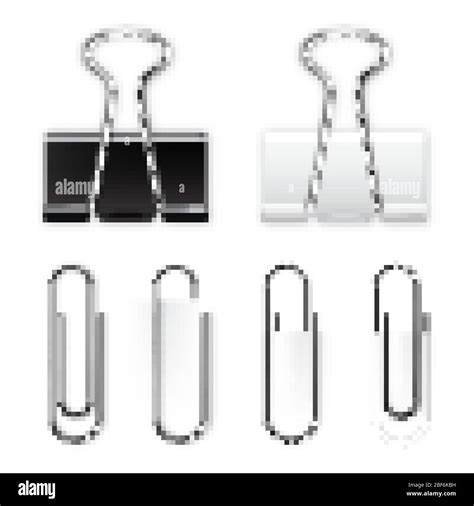 Realistic Paper Binders Collection Metal Paper Clip Holder Design Mockup Vector Illustration