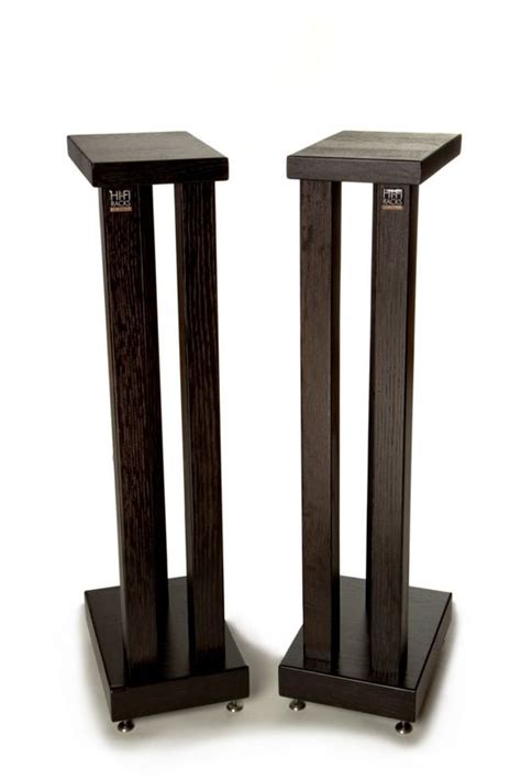 A Pair Of Solid Oak Slimline Speaker Stands Finished In Satin Black