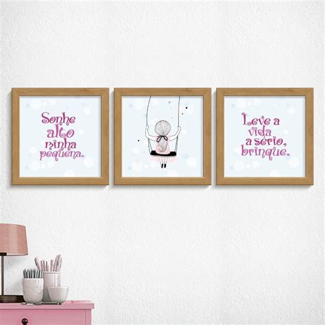 Conjunto Quadro Moldura Quarto Infantil Frases Menina Bebê