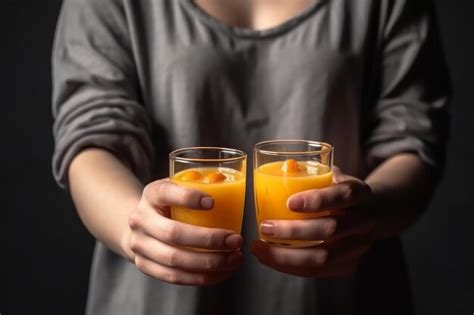 Imagen De Manos Sosteniendo Vasos De Jugo De Naranja Ia Generativa