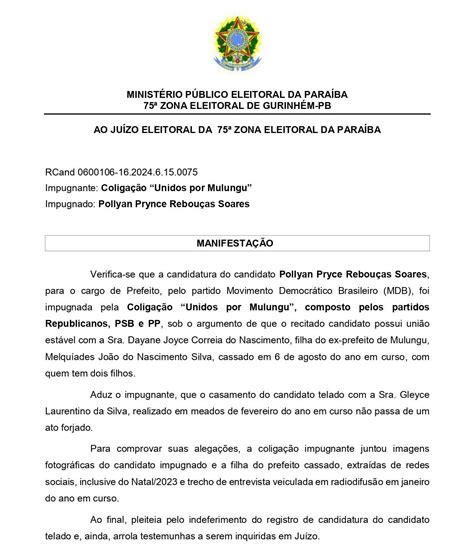 Coliga O Acusa Candidato A Prefeito Em Mulungu De Forjar Casamento E