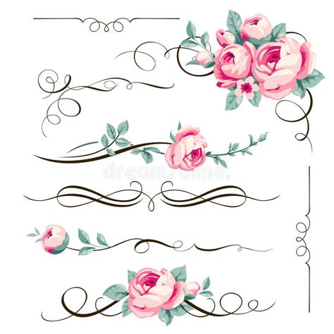 Ensemble D éléments Floraux Calligraphiques Décoratifs Fleur Diviseur