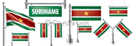 Vector Set Of The National Flag Of Suriname In Various Stock Vector