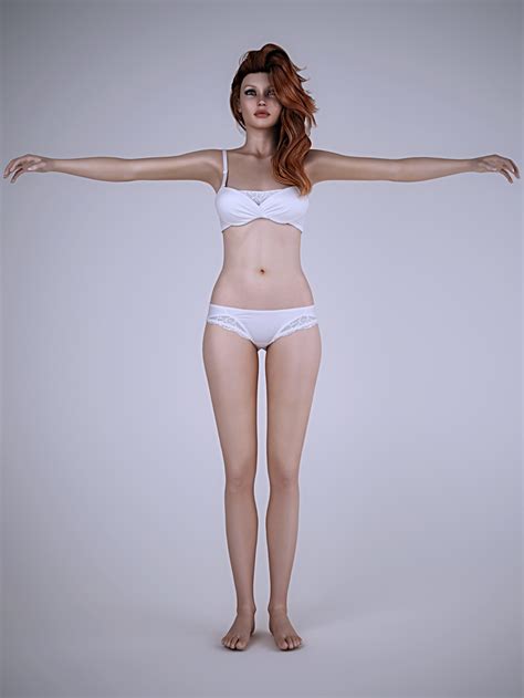 Realistic Redhead Woman Wearing Sexy Lingerie Poses D Model