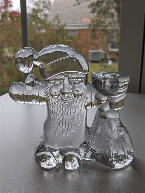 Kosta Boda Christmas Vintage Glass Santa Candlestick Holder Etsy