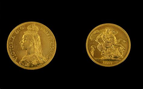 Queen Victoria 22ct Gold Jubilee Head Two Pound Coin Date 1887