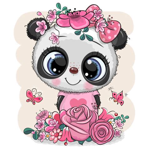 Happy Valentines Day Card With Cute Cartoon Panda And Hearts Illustrations Royalty Free Vector