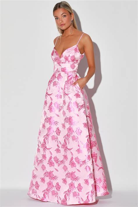 With Passion Pink Floral Print Jacquard Sleeveless Maxi Dress Maxi