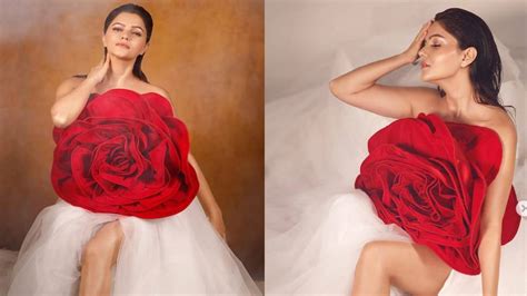 Rubina Dilaik Share Her Red Rose Latest Hot And Bold Photo Shoot Image