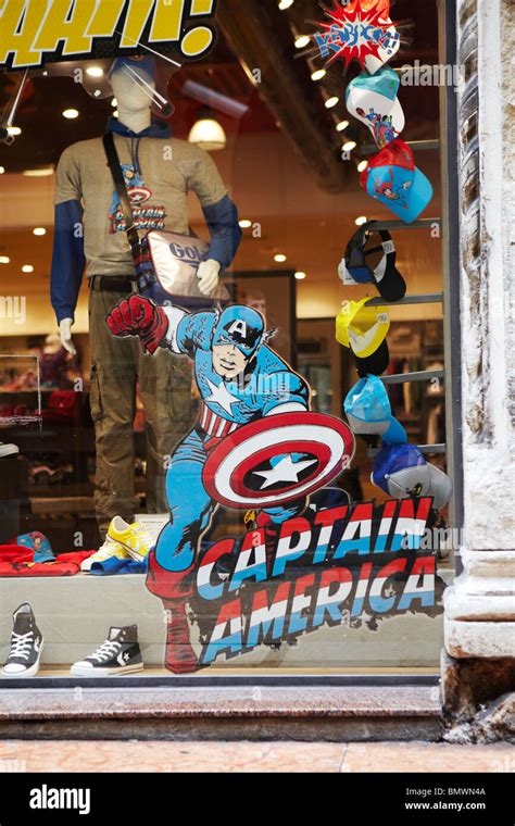 Captain America on a shop window in Verona, Italy Stock Photo - Alamy