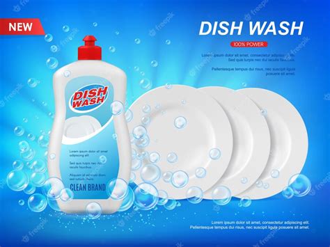 Premium Vector Detergent Dishware Cleaner With Plates And Bubbles Dish Wash Vector Ad