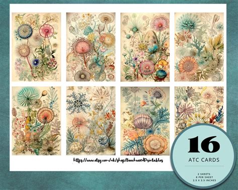 Vintage Ernst Haeckel Inspired Atc Cards Floral Journaling Etsy Uk