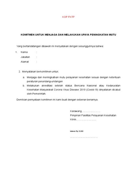 Contoh Surat Pengiriman Komitmen Peningkatan Mutu Lampiran Pdf