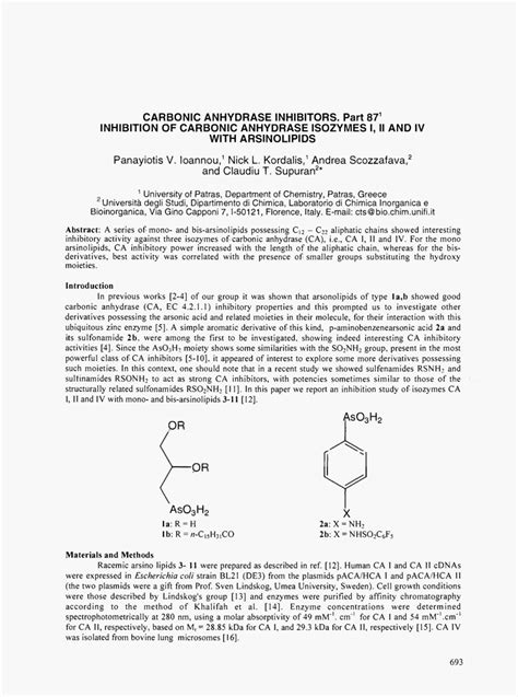 (PDF) INHIBITION OF CARBONIC ANHYDRASE ISOZYMES I, II AND IV WITH ...