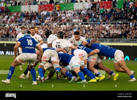 Rome, Italy, 3 feb 2024. Italy vs England, Rugby Six Nations, action ...