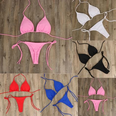 DAMEN SEXY MINI Bikini BH Micro G String Set Tanga Dessous Bademode Unterwäsche EUR