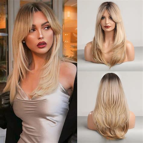 Dorojj Blonde Wig With Bangs Long Blonde Wigs For Women Layered Blonde Wigs With