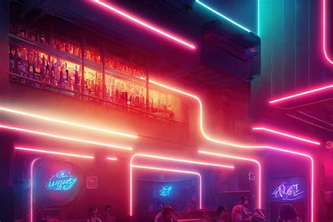 Premium Photo | Bar Stools in cyberpunk BAR in cyberpunk city Neons ...