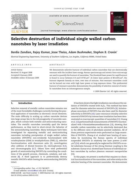 Pdf Selective Destruction Of Individual Single Walled Carbon