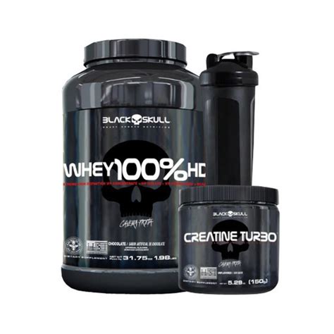 Combo Whey 100 HD Caveirapreta 900G Creatine Turbo Blackskull 150G