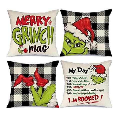 Hanety Grinch Grinch Christmas Decorations Grinch Decor Christmas Covers 17 7x17 7 In Set Of 4