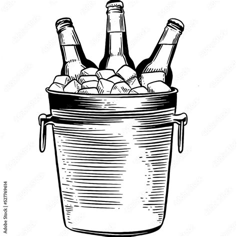 Hand Drawn Beer Bottles In An Ice Bucket Sketch Illustration Stock