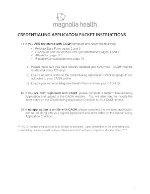 Fillable Online Credentialing Applicaton Packet Instructions Fax Email