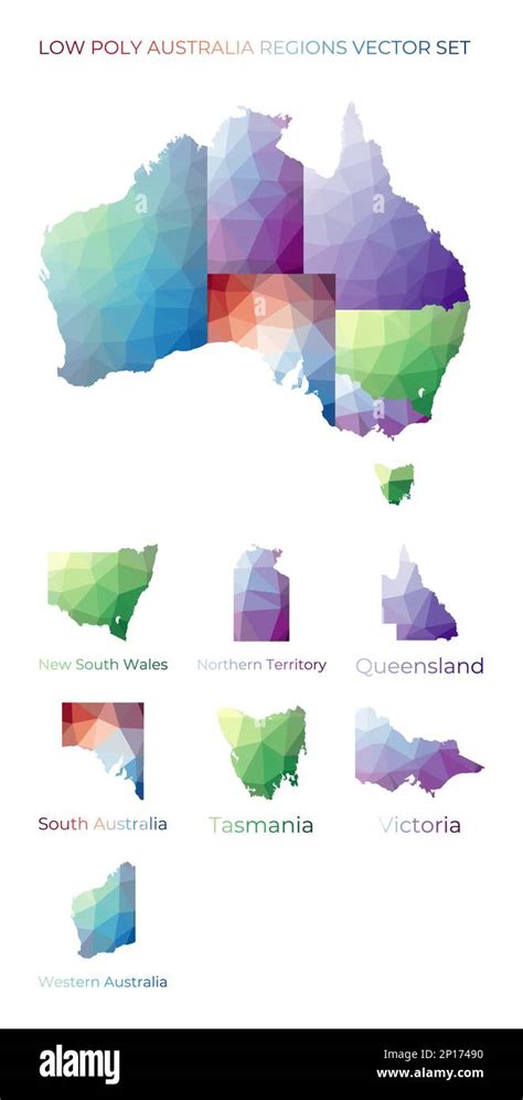 Australian Low Poly Regions Polygonal Map Of Australia With Regions