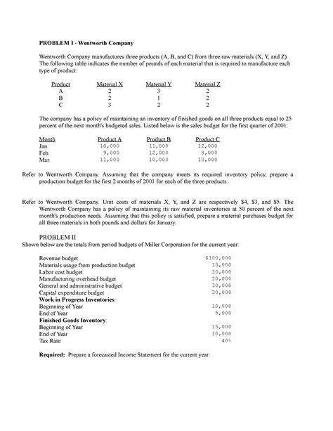 Sample Problem Sample Problem Solving In Accounting Standards Problem I Wentworth Company