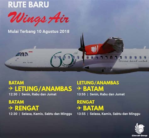 Wings Air Buka Jalur Penerbangan Anambas Batam Berikut Ini Jadwalnya