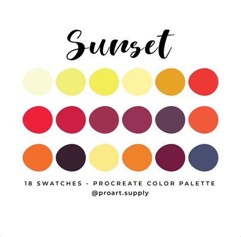 Sunset Procreate Color Palette Hex Codes Red Orange Yellow Purple