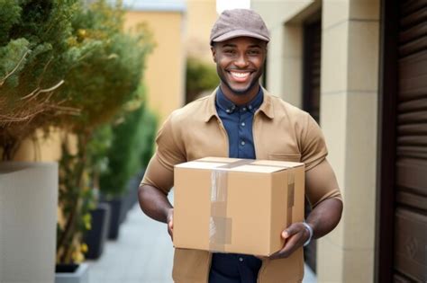 Premium Photo A Black Delivery Man Holding A Package