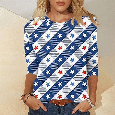 Dorkasm Women 4th Of July Tops 3 4 Sleeve Crew Neck Womens T Shirts Usa