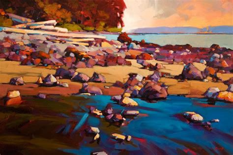 A Rocky Beach By Mike Svob Painting Canadian Art Landscape Features