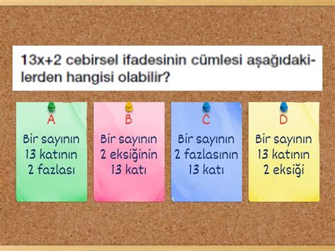 Cebirsel İfadeler 6 Sınıf Tuna tarafından yapıldı Test