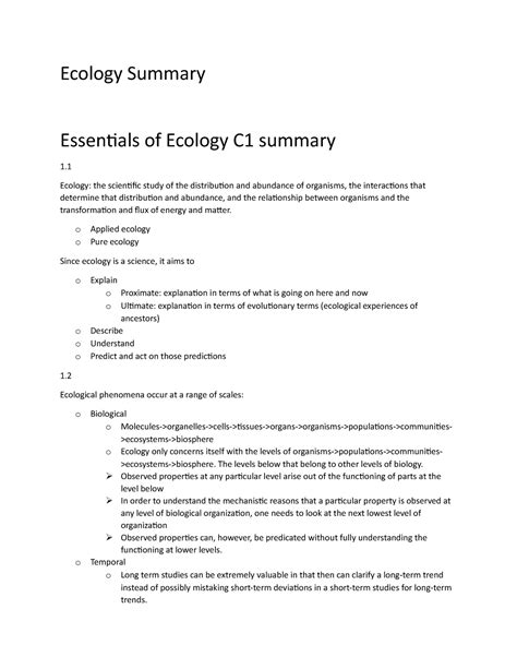 Ecology Summary Ecology Summary Essentials Of Ecology C1 Summary 1